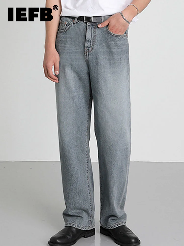 

IEFB Men's Vintage Straight Tube Wide Leg Long Jeans Spring Korean Style Loose Fashion Light Casual Spring Fashion 9A1967