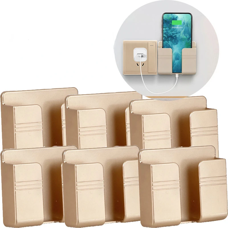 

Strong Adhesive Phone Holder Stand Multifunctional Remote Cable Storage Boxes Organizer Punch Free Phone Plug Charging Rack