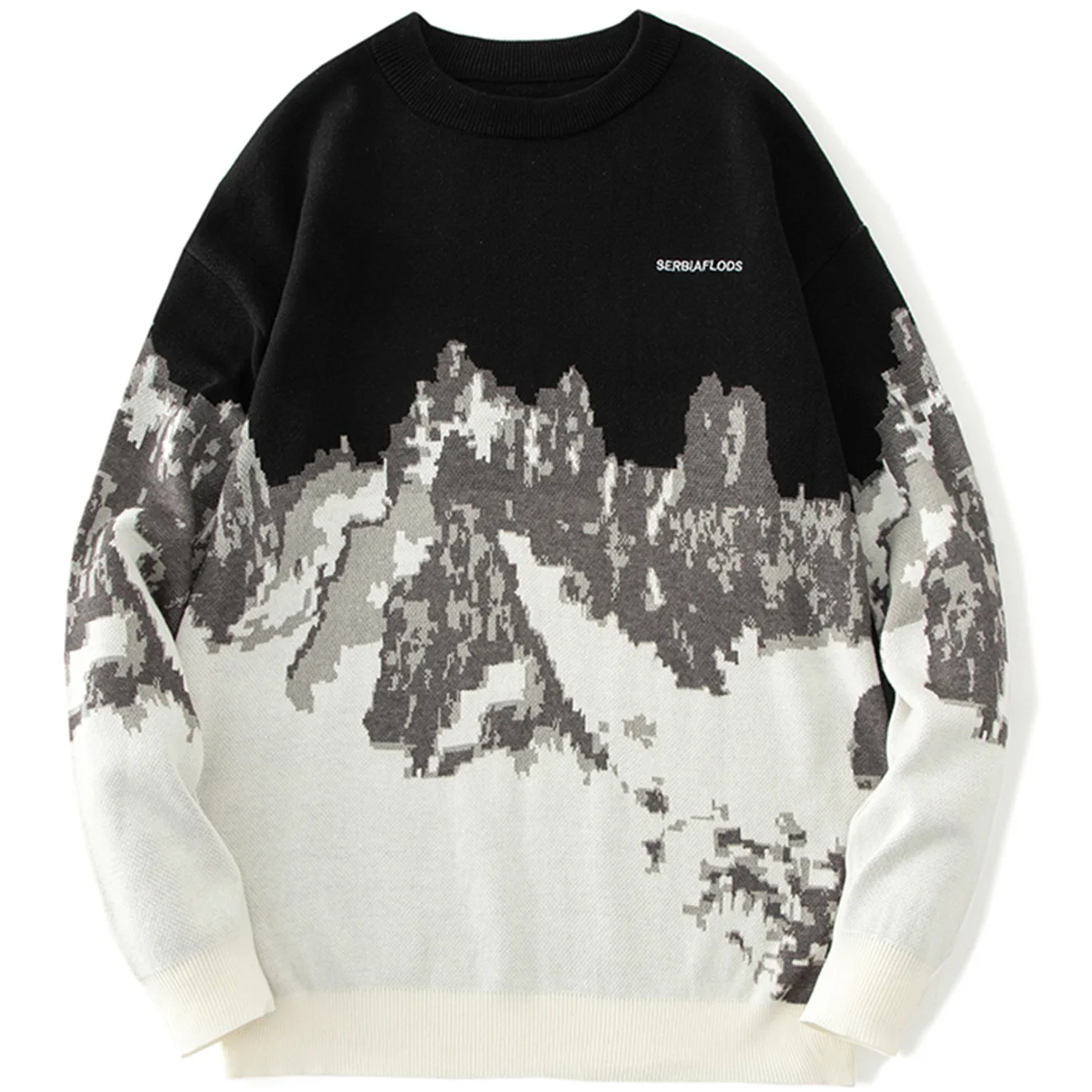 

KKAYCATE Autumn Winter Hip Hop Streetwear Sweater Men Snow Mountain Knit Sweater Harajuku Loose Casual Knitted Sweater Pullover