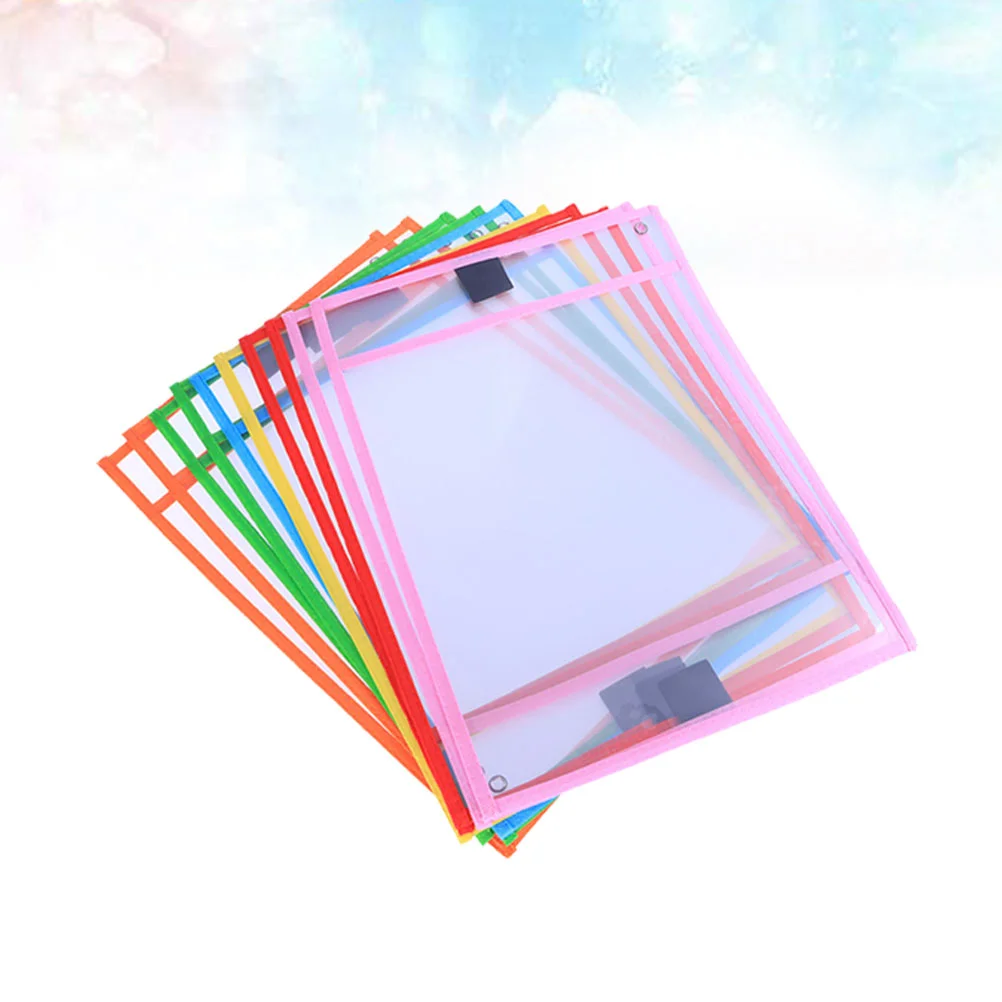 

6 Pcs Assorted Colors Dry Erase Pocket Sleeves Hanging Pockets Write Wipe Child Resuable