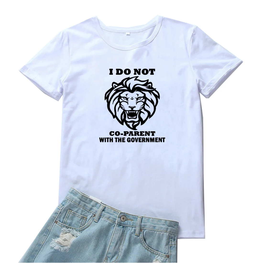 

I Do Not Co Parent Women's Tshirt Funny Lion Head Graphic Tees Woman Loose Cotton T Shirt Women Animal Pattern Women Tshirts