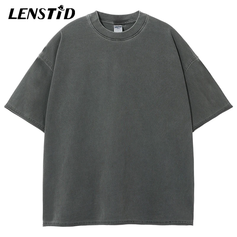 

Summer Men Washed Short Sleeve Tshirts Hip Hop Solid Color Vintage Oversize T Shirts Streetwear Harajuku Casual Cotton Tops Tees