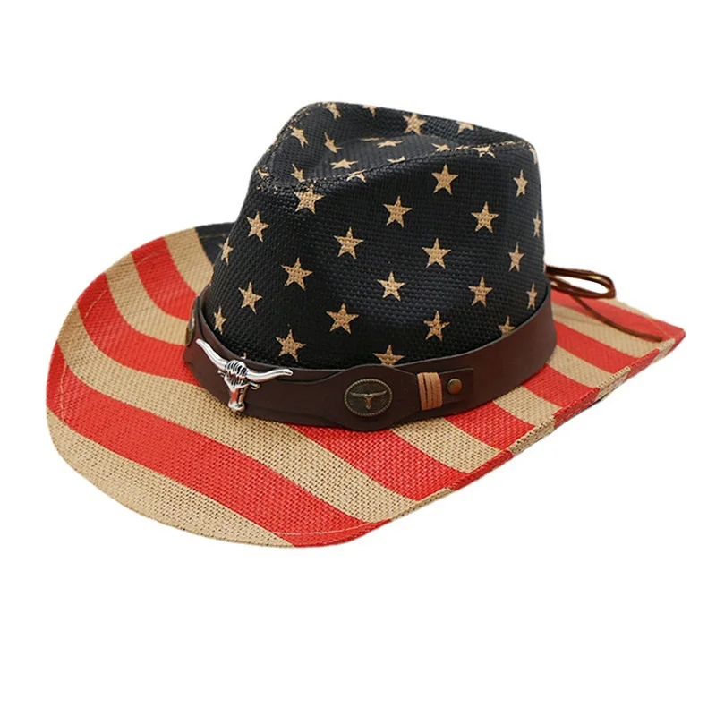 

Винтажная шляпа 4 июля с принтом американского флага США, ковбойская шляпа в западном стиле для женщин и мужчин, Кепка с широкими полями на Д...
