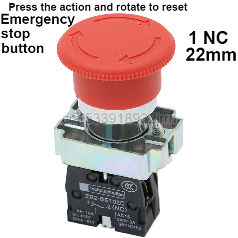 

XB2 кнопочный переключатель с самосбросом, маленький грибовидный выключатель, Аварийная остановка, ручка 22 мм, кнопка запуска, включение питания, искусственная яркость
