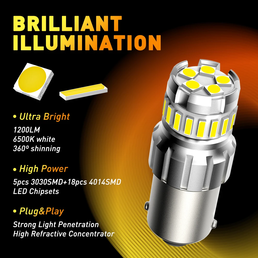 2 шт. P21W BA15S 1156 светодиодный Canbus без ошибок 1200LM 6500K белый DRL автомобильный