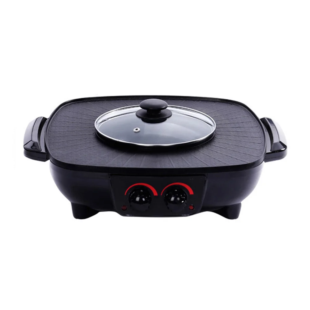 

Double Control Roasting Pot Electric Barbecue Hotpot Oven Grill Teppanyaki Smokeless Hot Pot Machine BBQ Black Pot with