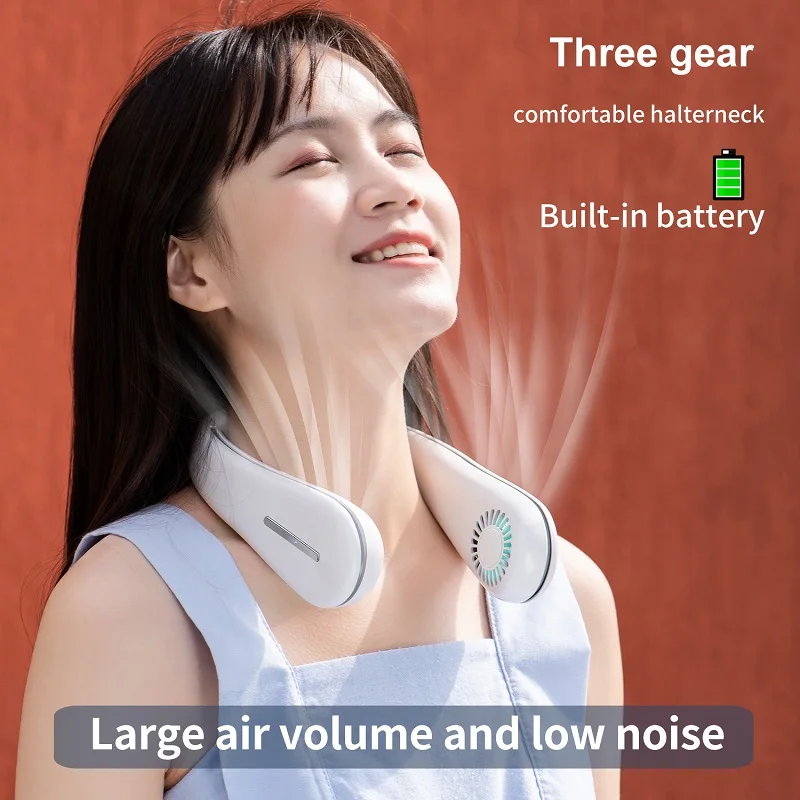 

Portable Neck Fan Mini Leafless USB Rechargeable 2400mAh Mute 3-speed Adjustable Sports Fans for Summer Outdoor
