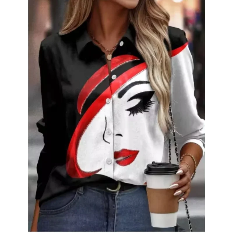 Осенняя новая женская рубашка в стиле ретро хип-хоп с абстрактным рисунком лица