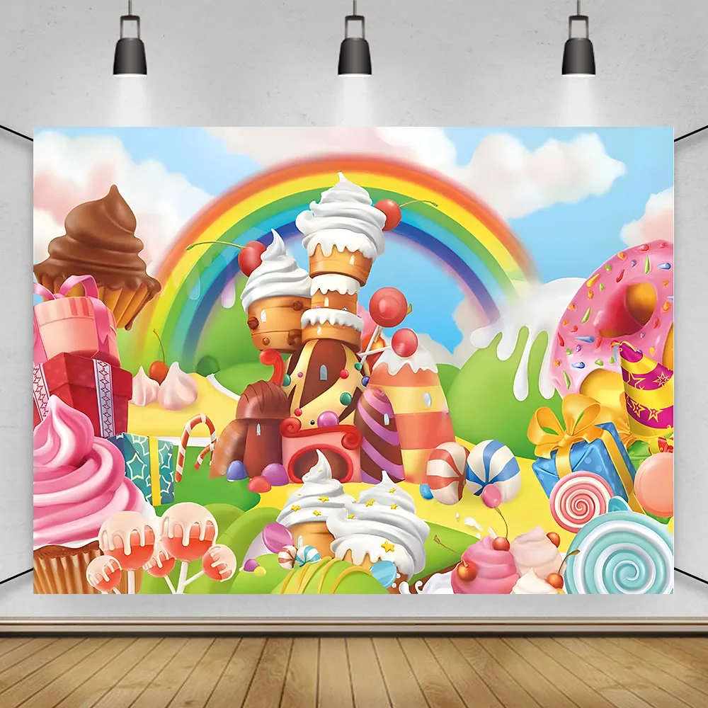 

Lollipop Candyland Backdrop Sweet Rainbow Party Supplies for Girl Princess 1st Birthday Decor Photography Photo Booth Background