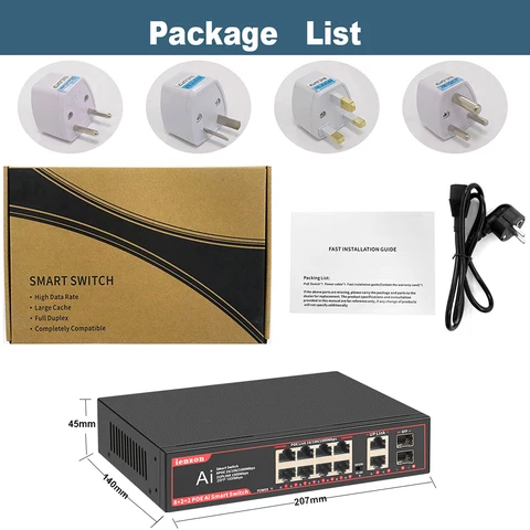 Гигабитный коммутатор IENRON POE 10/100/1000 Мбит/с 8 портов POE + 2 канала связи + 2 SFP 802,3 af/at Network Ethernet для ip-камеры/беспроводной AP/NRV