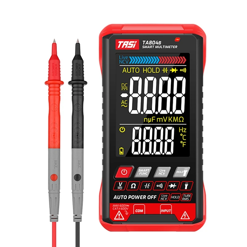 

Ультратонкий мультиметр для TASI TA804B HD с цветным экраном, интеллектуальный измеритель напряжения OHM NCV (черный + красный)