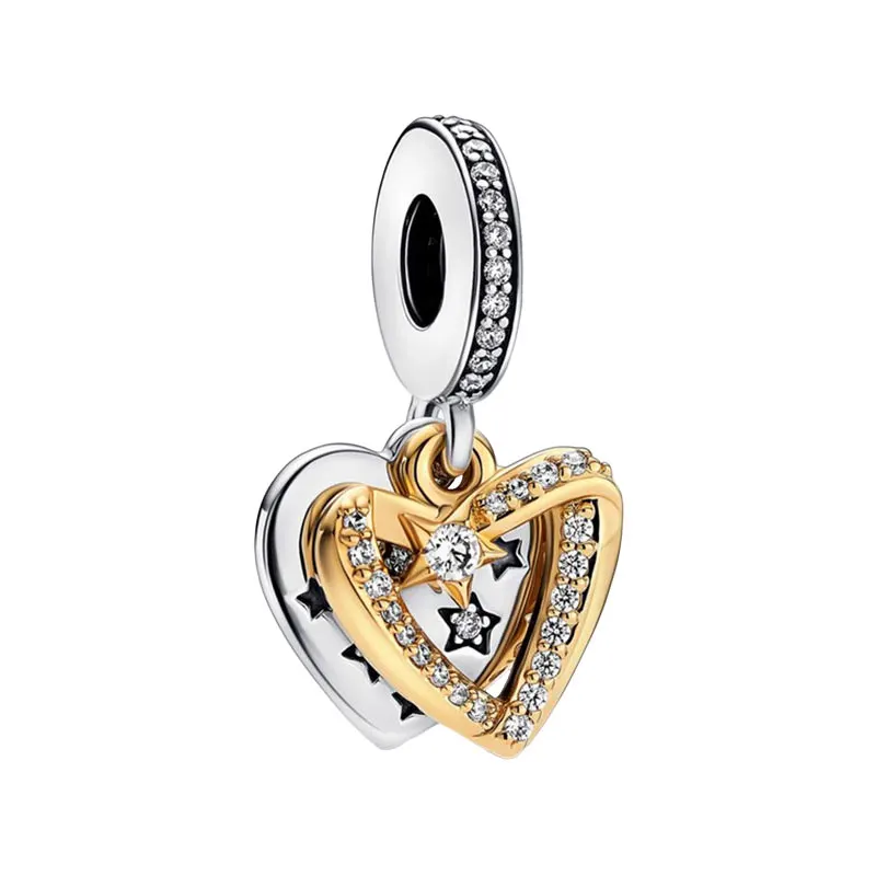 

Shooting Star Heart Double Pendants Charms For Women You Are My Galaxy Zircon Shine Gold Silver 925 Jewelry Valentine's Day Gift