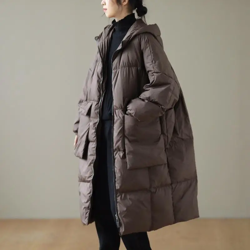 New Winter Coat for Women Down Jackets Coats Parkas Jackets Oversize Hooded Long Down Jacket Warm Big Pocket Fashion Loose