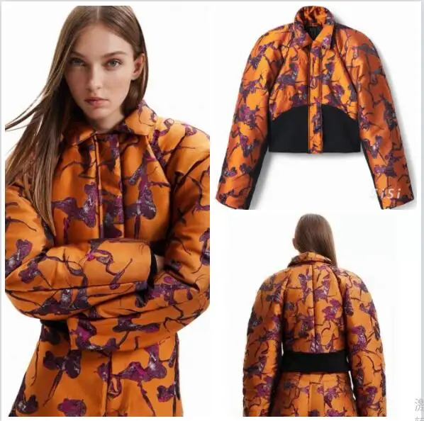 

Foreign trade Spain Desigual new style women's cotton dress printed splicing personality short jacket lapel warm coat