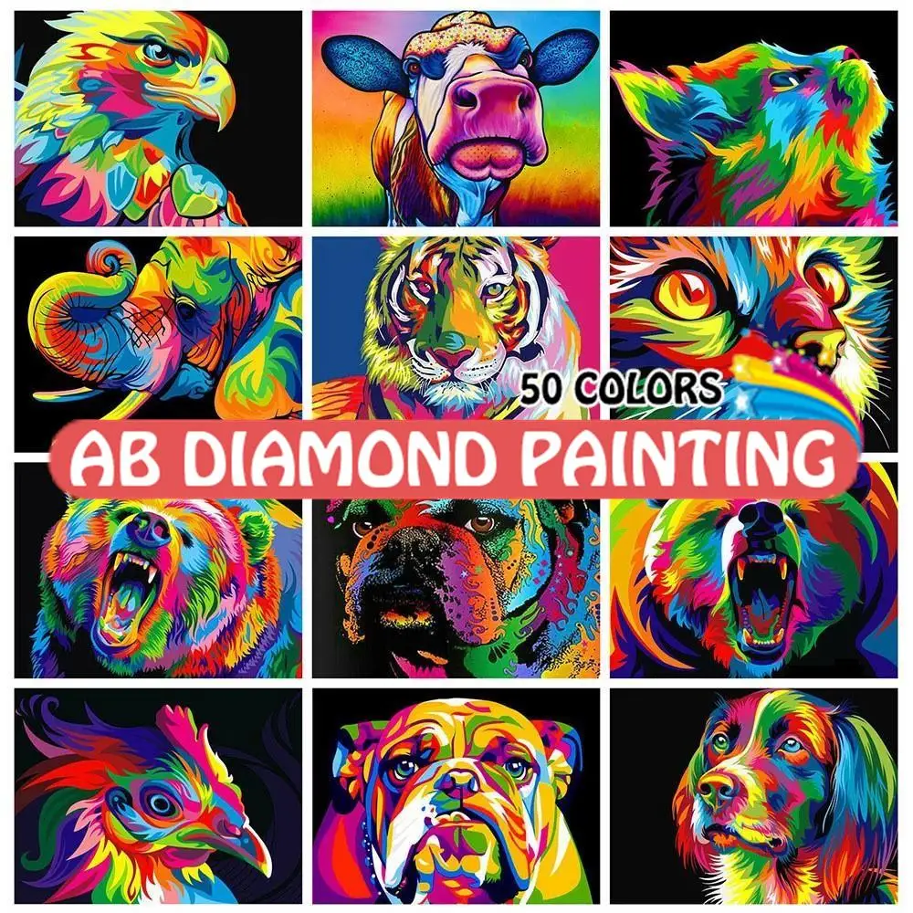 

AB Drill Embroidery 5D Set Colorful Animals DIY Diamond Painting Tiger Cat Dog Mosaic Hobby Cross Stitch Pictures For The Home
