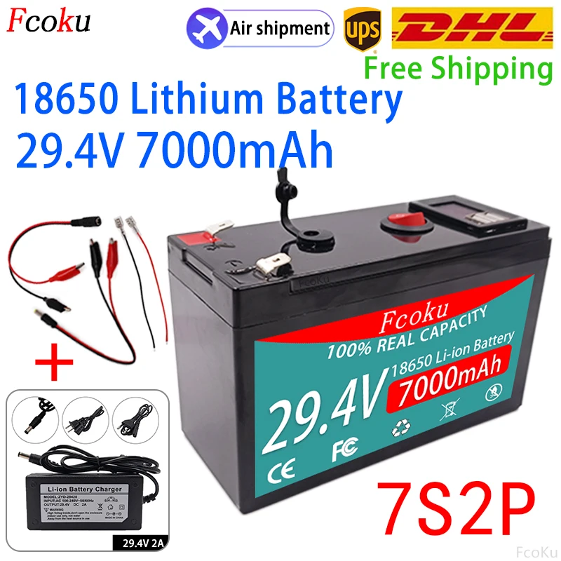 

18650 7S2P 29,4 V 7000mAh литиевая батарея USB + DC, для электрических лодок, искусственная, инвертор, солнечные панели, сменная литий-ионная батарея