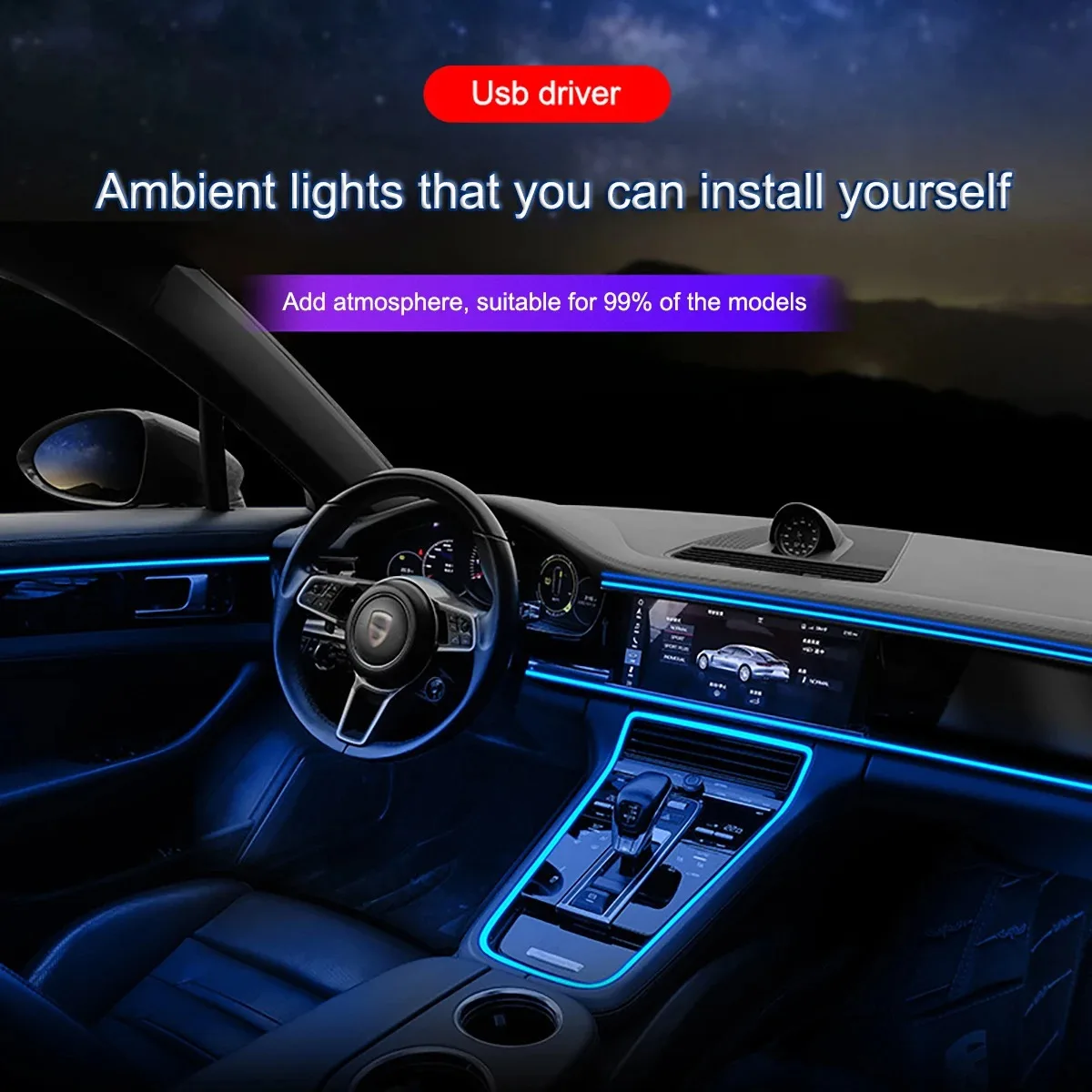 Фото Экологическая среда автомобиля El Wire LED USB Гибкие неоновые внутренние фонари в сборе RGB для украшения автомобиля Осветительные аксессуары 3M №3