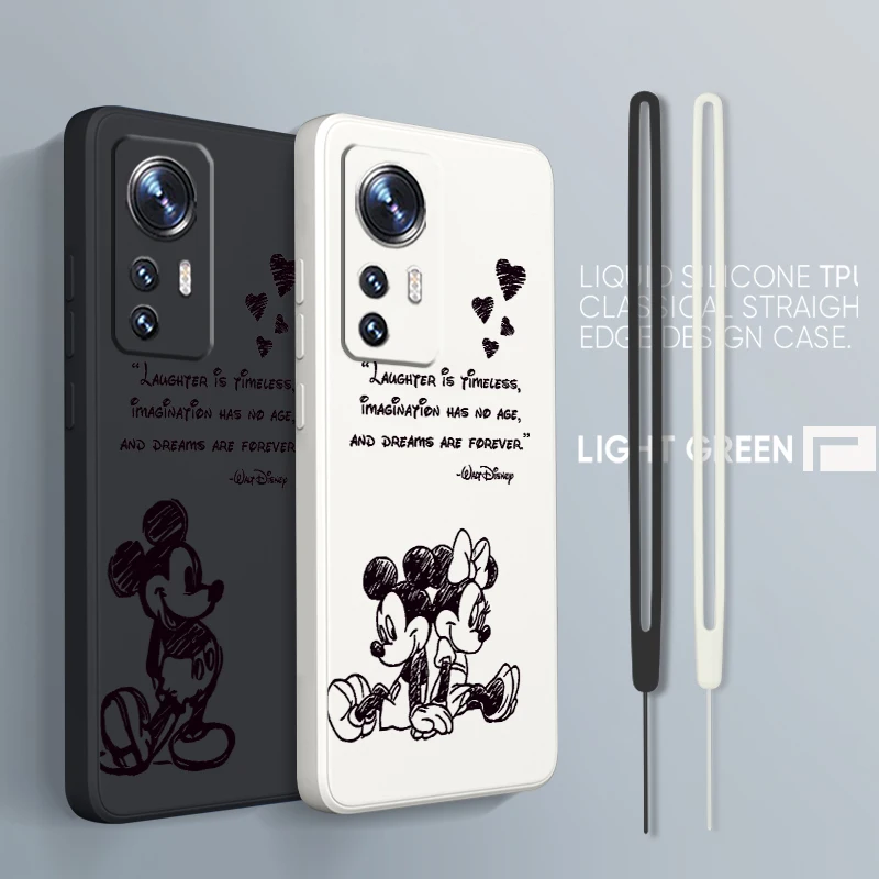 

Disney Cool Mickey Minnie For Xiaomi Mi 13 12T 11i 11X 10S 10 Pro Lite Ultra 5G Liquid Rope Silicone Phone Case
