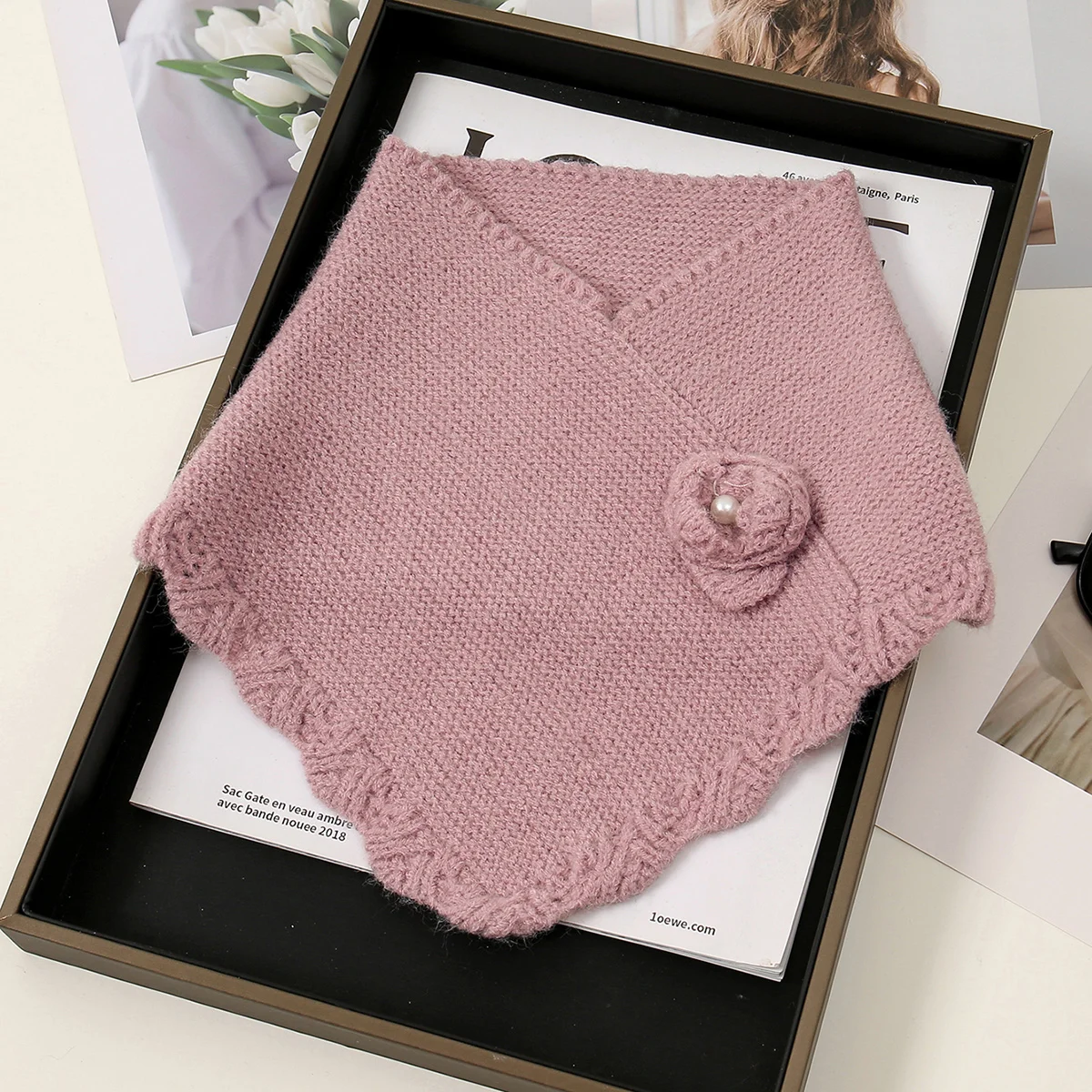 Новинка Зимний цветочный глушитель шерстяное Вязание для женщин флисовое кольцо