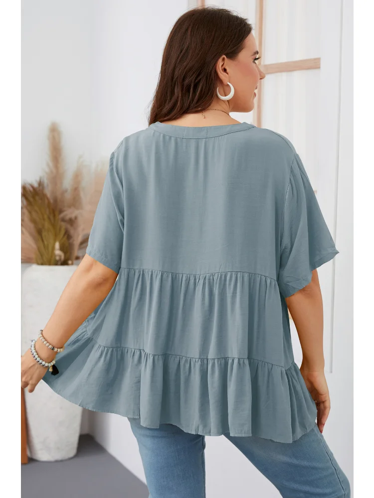 Pang Mei Short Sleeve Fluffy Large Size Shirt Women's Loose Top women plus size clothing