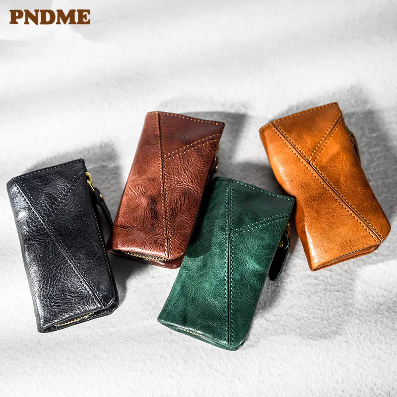 Fashion designer genuine leather stitching men women's car key case high quality real cowhide luxury handmade youth key wallets