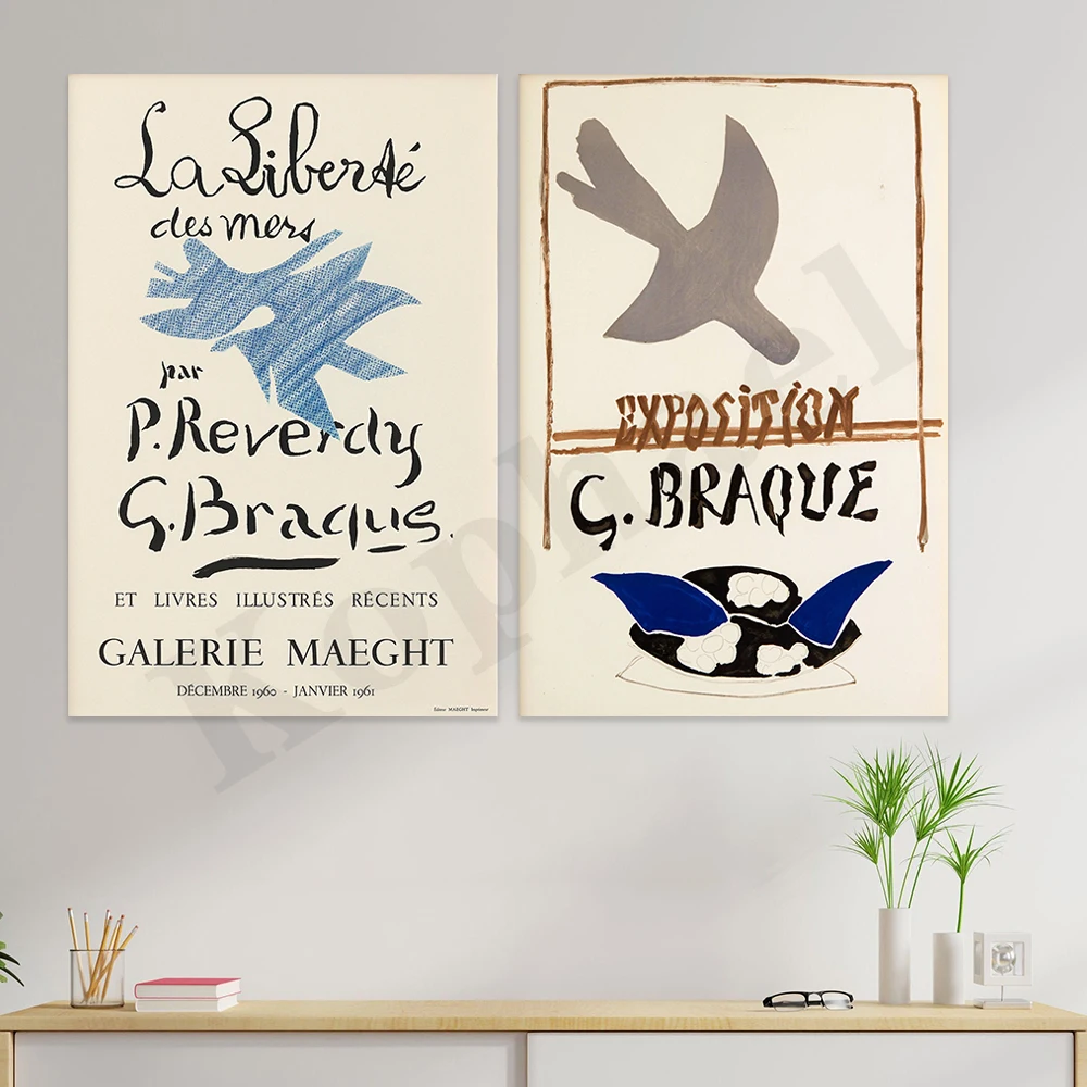 

Abstract Vintage Georges Barker. French Painter Bird Art. Museum Exhibition. Home Wall Decor Poster