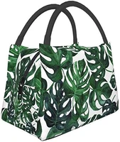 monstera palm leaves dark green zipper package for school work office handbag bento insulation lunch box