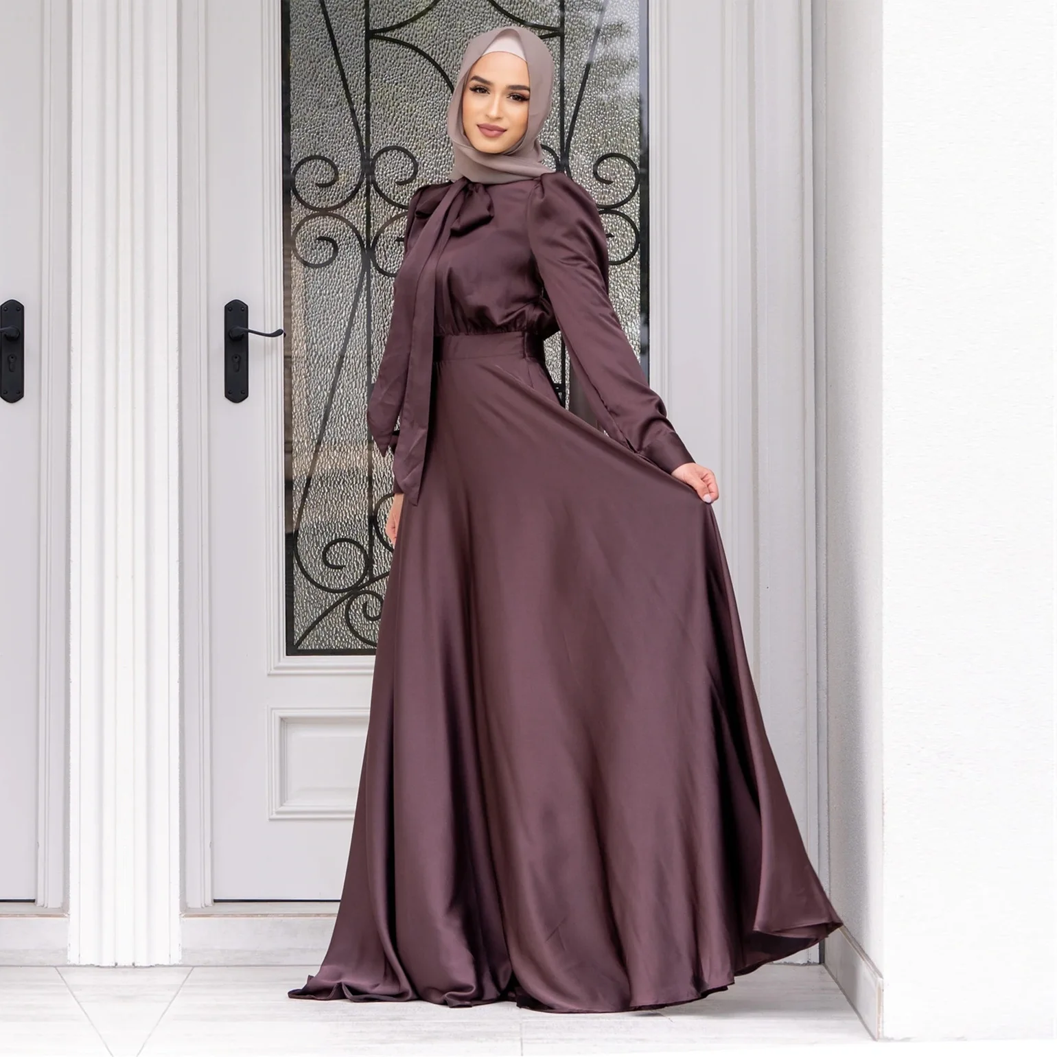 Ramadan Eid Djellaba Feminine Muslim Party Dress Dubai Soft Silky Satin Abaya Dubai Turkey Muslim Dress Islam Abayas Robe
