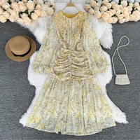 summer fairy dress women french style vintage retro chiffon dress puff sleeve casual elegant floral print dress women 2022 new