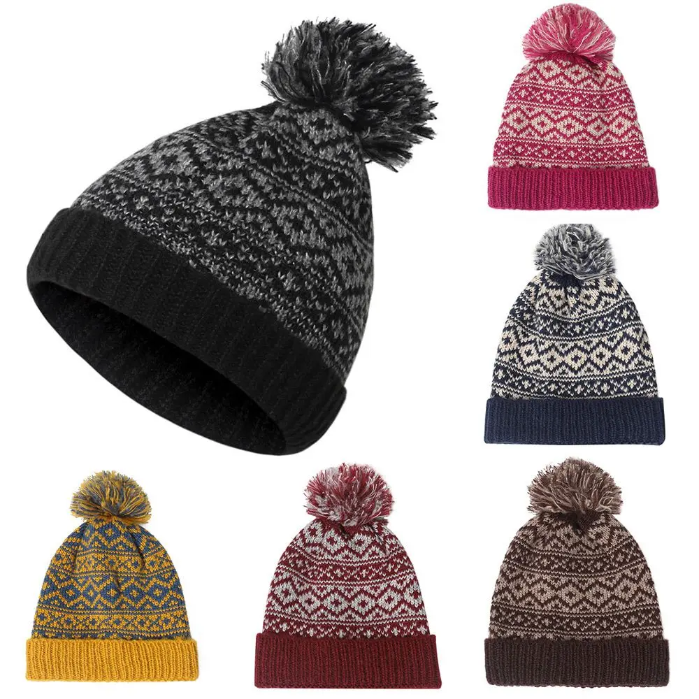 

Ski Hat Mens Unisex Winter Warm Pom Wooly Cap Knitted Beanie Cap Cable Bobble Hat Pom Pom Hat