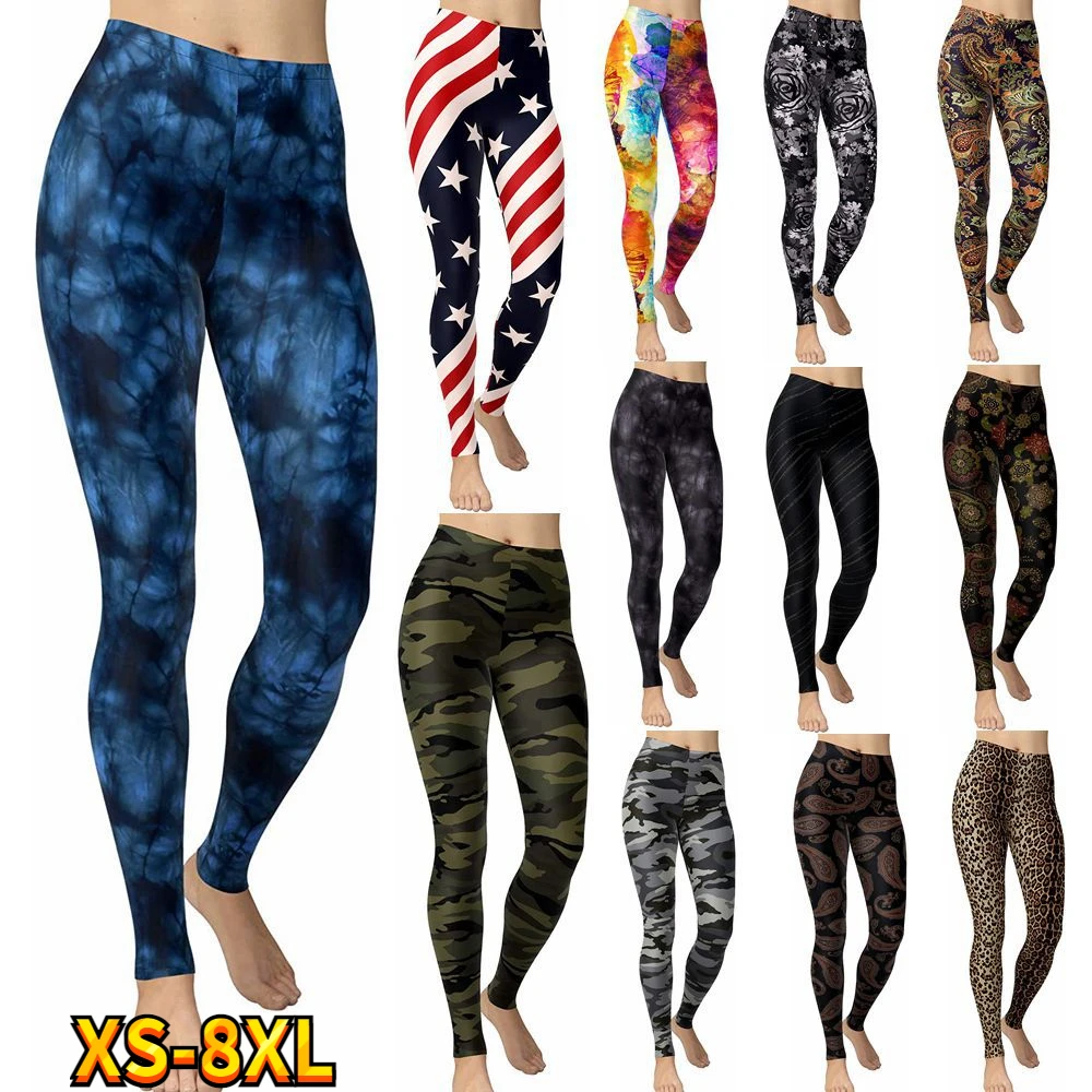 New Fashing Running High Waist Women's Casual Pants Leopard Print Camouflage Print Stretch Sports Women Leggings Causal XS-8XL