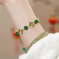 skqir light luxury green chalcedony four leaf clover gold edging bracelet woman lucky niche design simple transfer gift jewelry