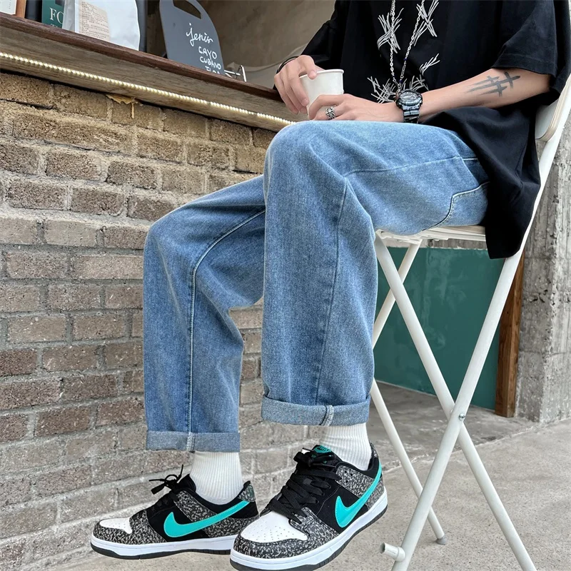New Streetwear Baggy Jeans Men Korean Fashion Loose Straight Wide Leg Pants Male Brand Clothing Black Light Blue Man Women Pants