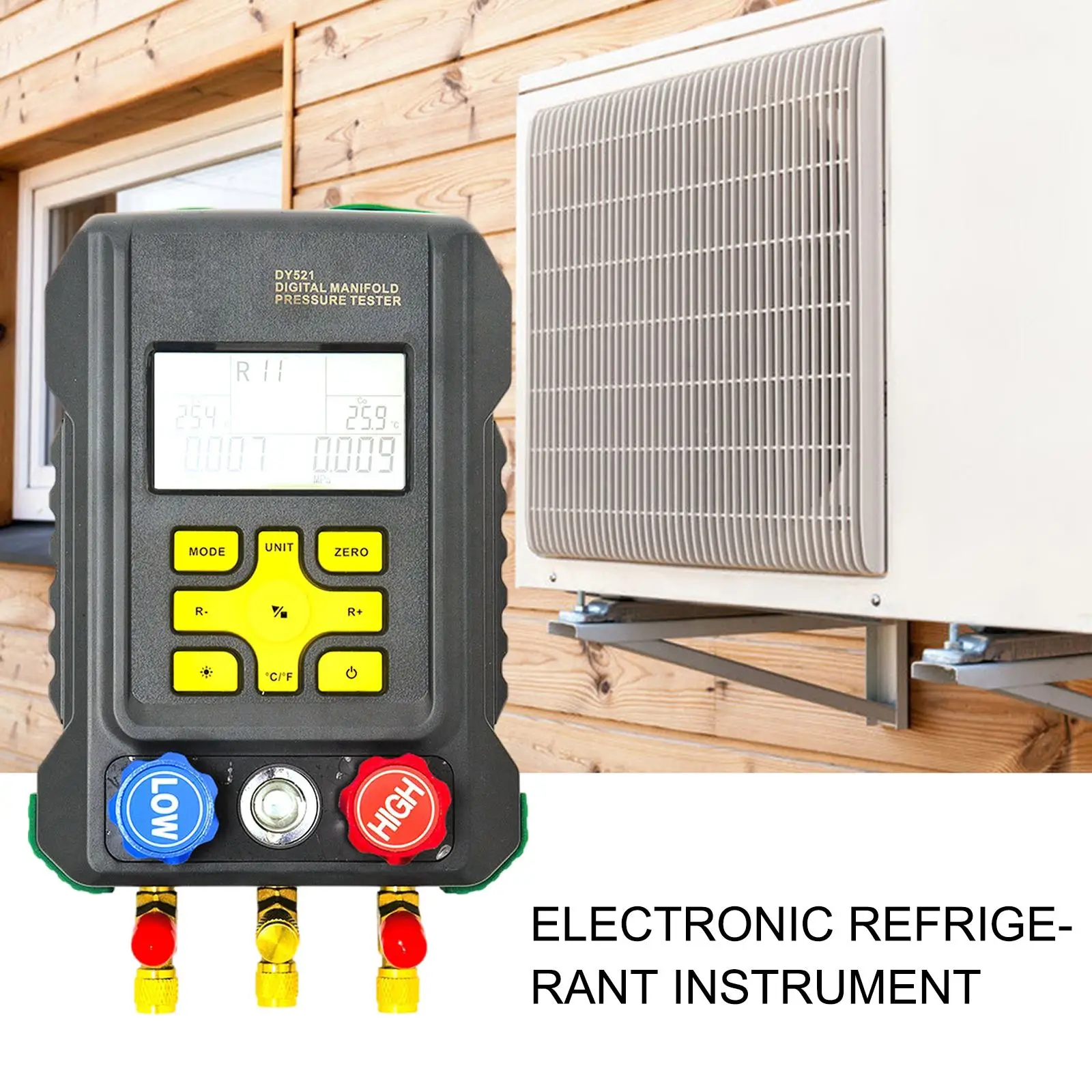 

Цифровой манометр для холодильного коллектора DY521 с зажимом и шлангами, инструменты для проверки температуры и вакуумного давления хладаге...