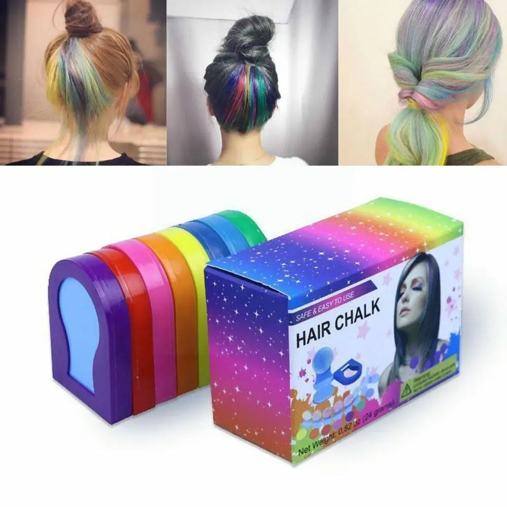 

8 Colors Temporary Fast Hair Dye Powder Cake Styling Salon Kit Non-toxic Soft Color Hair Chalk Tools Hair Set Pastels D9c2
