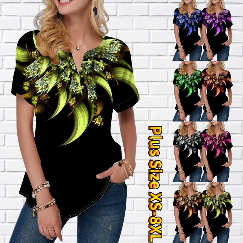 

Женская футболка с коротким рукавом и V-образным вырезом, с цветочным принтом