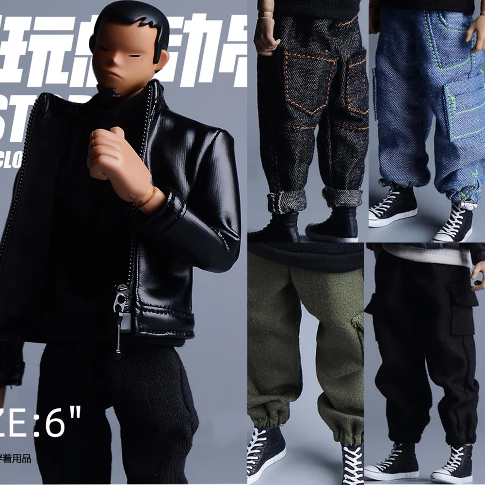 

ATS 1/12 Scale Trendy Male Black Leather Jacket Clothes Model Fit 6" Notaman Multi-pocket Jeans Action Figure Soldier Body Doll