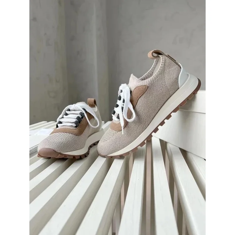 Женская футболка с круглым носком повседневная спортивная обувь вязаными