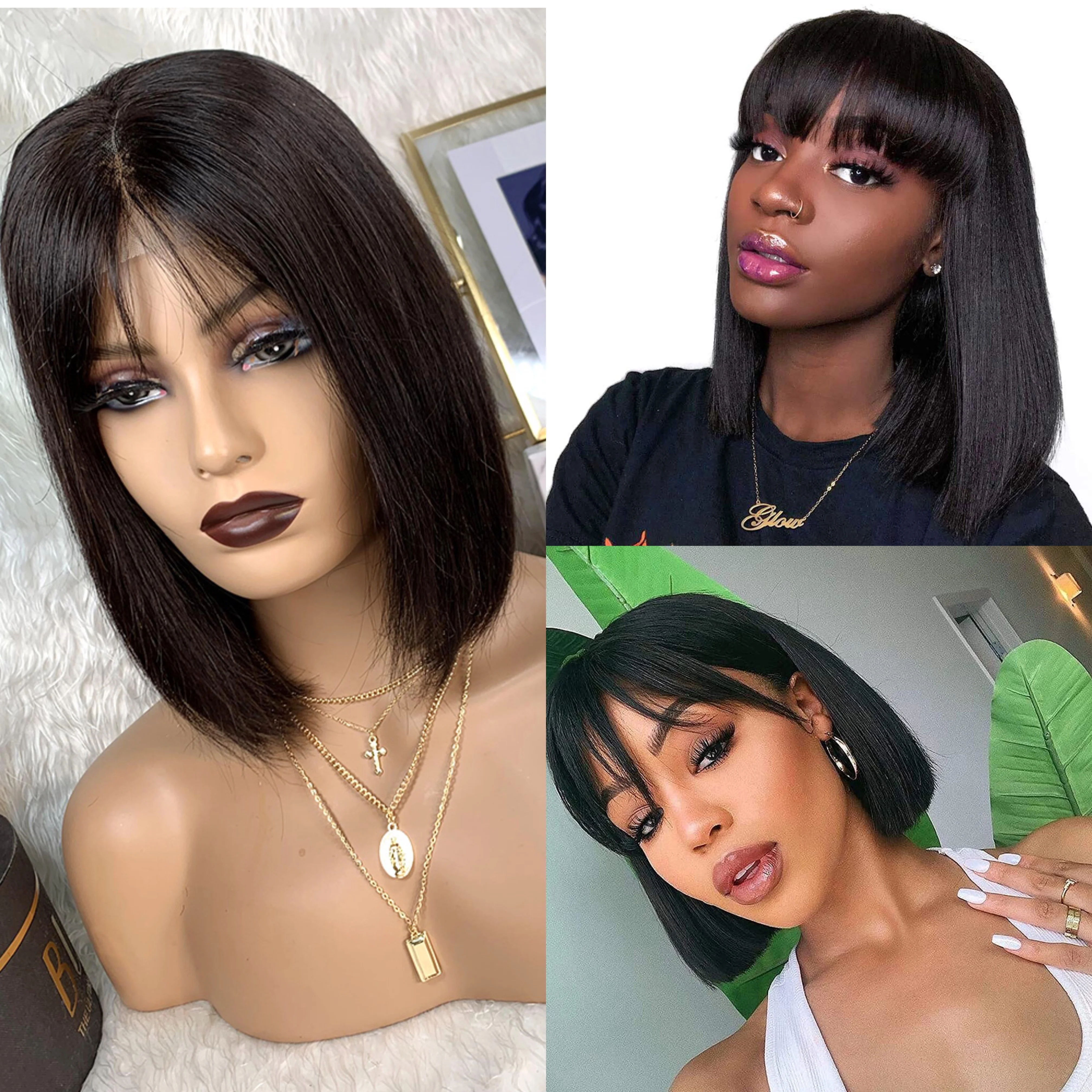 Short Bob Wig Straight 4x4 Lace Front Wig Human Hair Wigs for Black Women Pre Plucked Transparent Front Wig Brazilian Lace Wigs