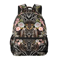 aesthetic backpack backpack teenager girls school book bag large capacity travel bag beautiful pink flowers on leopard