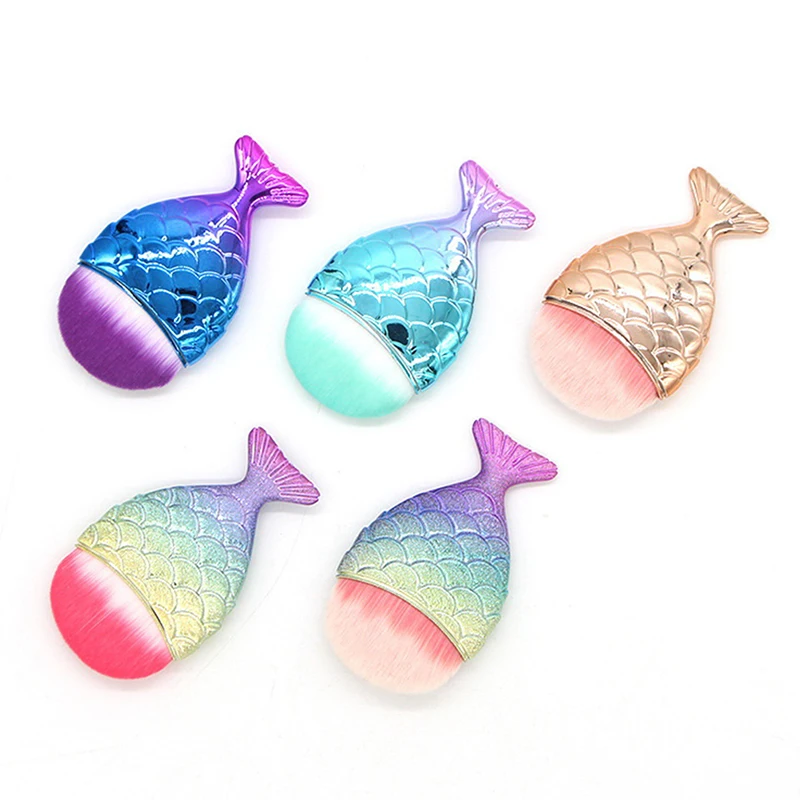 

5 Types Fish Tail Shape Nail Brush Fishtail Bottom Cosmetic Brushes Soft Cleaning Dust Powder For Nails Care Manicure Tool