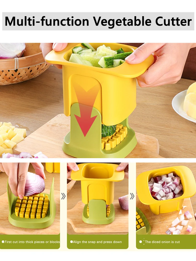 

2-in-1 Vegetable Chopper Dicing Slitting Multi-function Vegetable Cutter Household Hand Pressure Onion Dicer Chips Making Tool