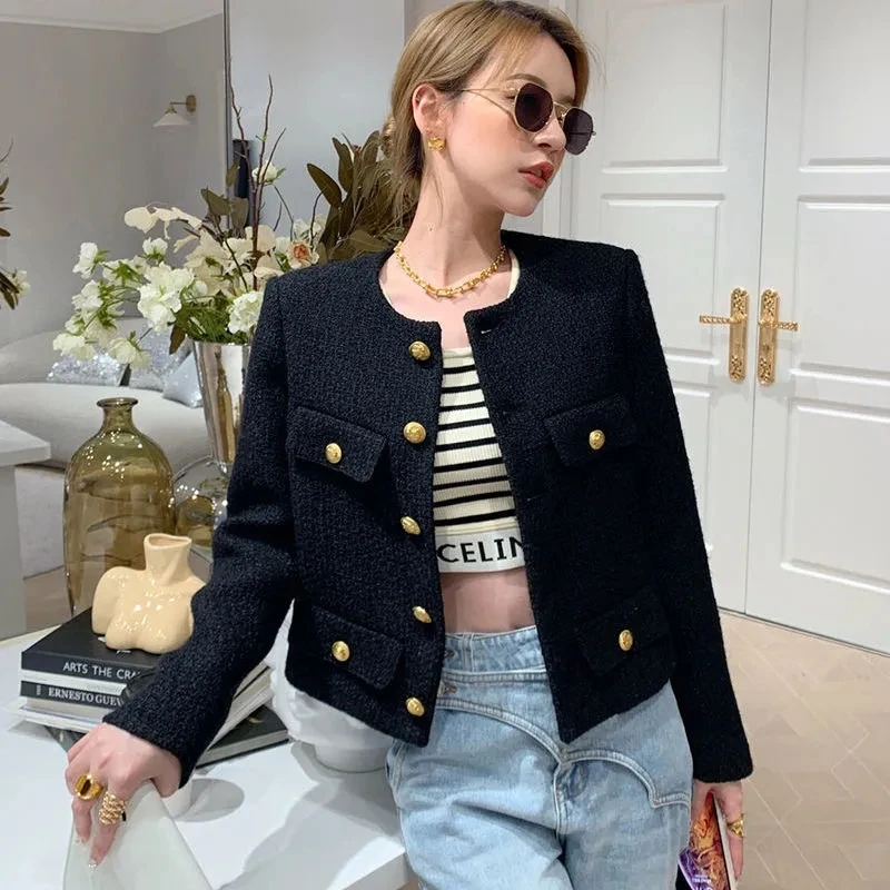 

French Vintage Small Fragrant Tweed Jacket Coat Women Elegant Fall Winter Casual Woolen Short Coats Streetwear Chic Outerwear