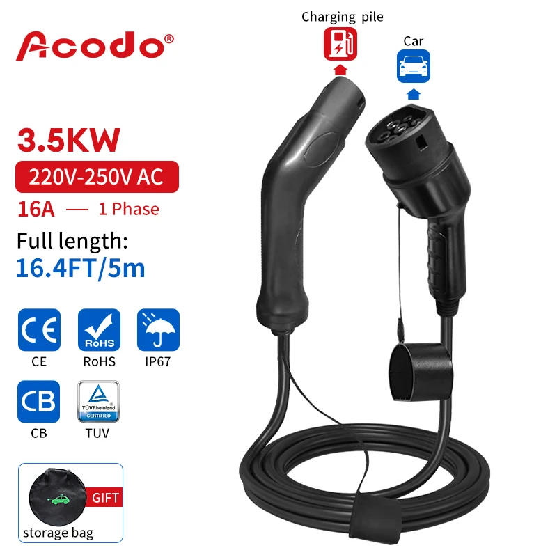 

EV Charger Cable GB/T IEC 62169-2 Female Car to Male Plug Electric Vehicle Adapter 16A Charging Station 3.5KW For Car Charger