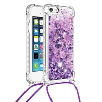 quicksand phone case for iphone 5 5s se shockproof clear tpu liquid glitter lanyard cover for iphone se 2022 6 7 8 plus
