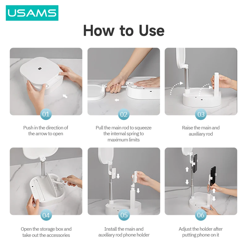 usams portable phone holder wireless live broadcast stand dimmable led video fill light with remote control for iphone android free global shipping