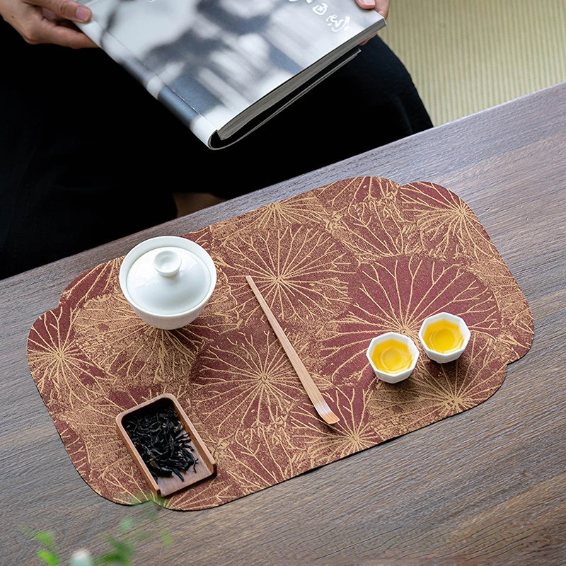 

ПАРЧОВЫЙ чайный коврик с листьями лотоса скатерть флаг чайный коврик подставка водонепроницаемое сухое чайное полотенце Аксессуары для чайной церемонии