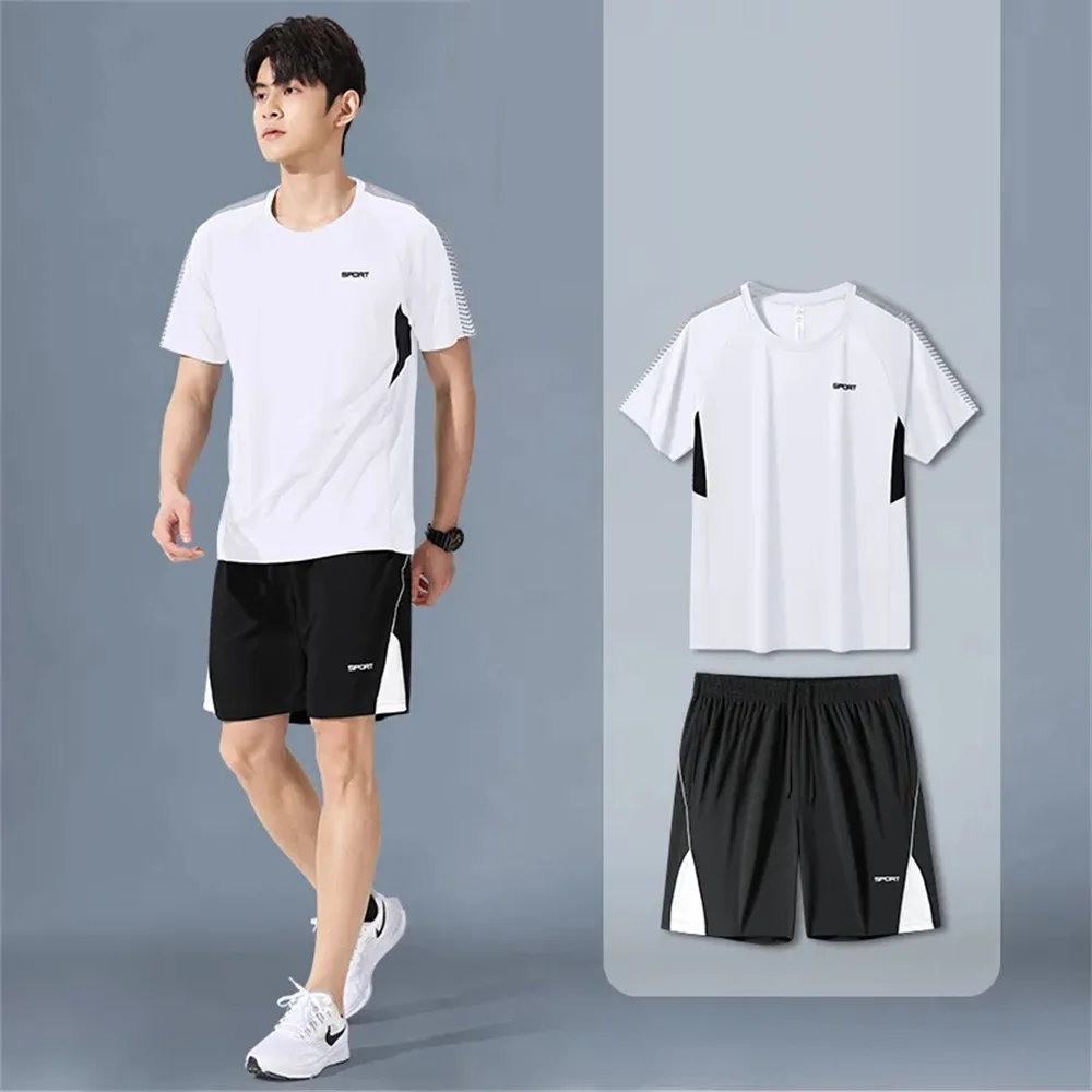 

Sportswear Men Set Summer Short Sleeve Running Jogging Outdoor Casual Tshirt Shorts Set Fitness Training Quick Dry Clothes