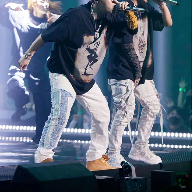 Four Seasons Stitching Jeans Men's Korean Version Ins Trend Loose Casual Straight Wide Leg Trousers Streetwear Ins Hot Sale MEN