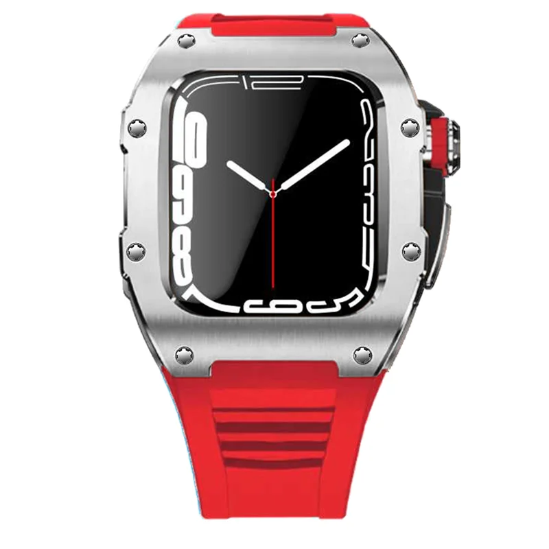 Luxury Rubber Strap For apple watch 7 6 5 4 SE 45MM 44MM Replacement Strap For Series iwatch 7 6 5 SE 44MM 45MM DIY Kit